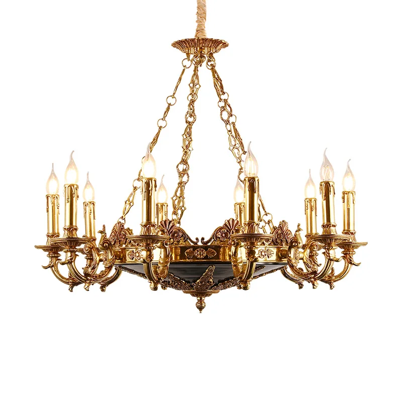 

DINGFAN French Style Copper Chandelier Palace Stair Lamp Luxury Villa Club Hall Copper Candle Chandelier