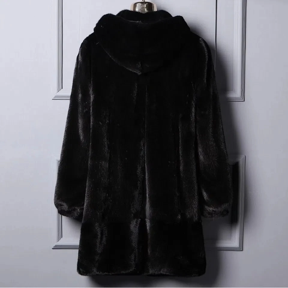 Manteau en fourrure de vison pour femme, parka épaisse 9XL, à capuche, à la mode, chaud et Long, fausse fourrure