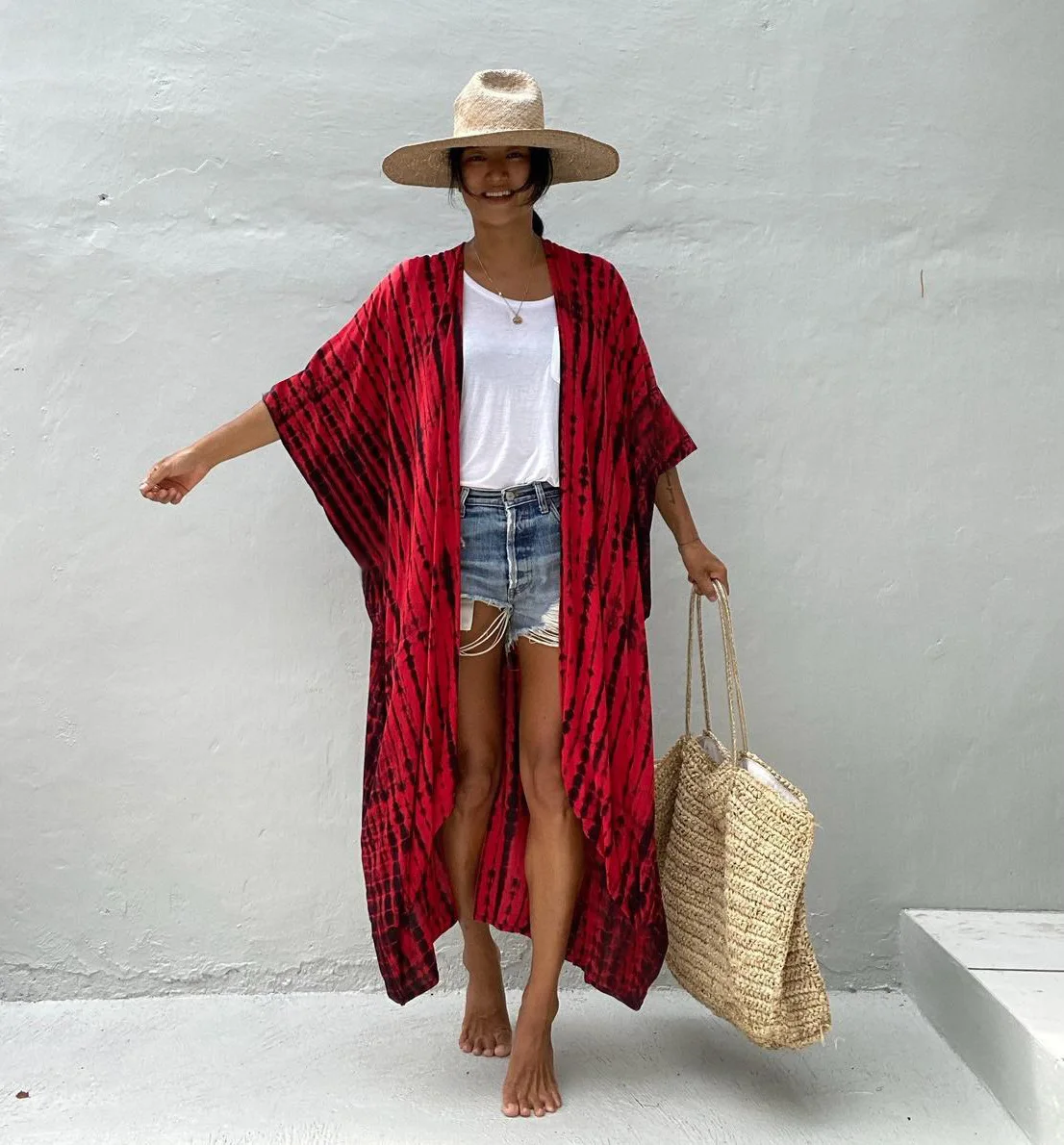 

2025 Spring Summer Fashion Printing Leaf Women's Cardigan Loose Beach Sun Protection Jacket Bikini Blouse Swimsuit Women Dress 9