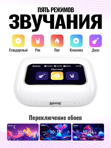 Imagen 2 del producto HOCO EW72 inalámbrico Bluetooth 5,4 ANC auriculares con reducción de ruido con pantalla LED completamente táctil caja de carga música deportes auriculares