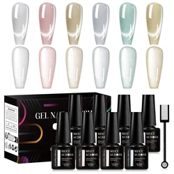 MEET ACROSS 8Pcs/Set Moonlight Cat Magnetic Gel Polish For Nails With Magnetic Stick And Box Semi Transparent Nail Art Gel