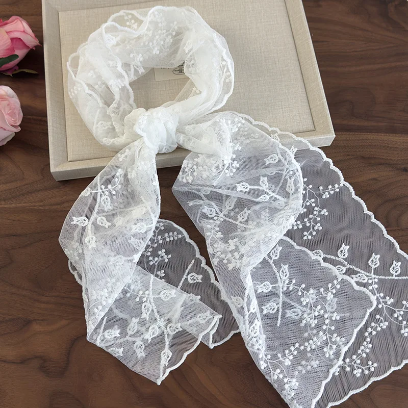 Delicate Chain Embroidered Scarf Women's Hollow Lace Silk Scarf, Spring New Solid Color Sunscreen Photo Spring Summer
