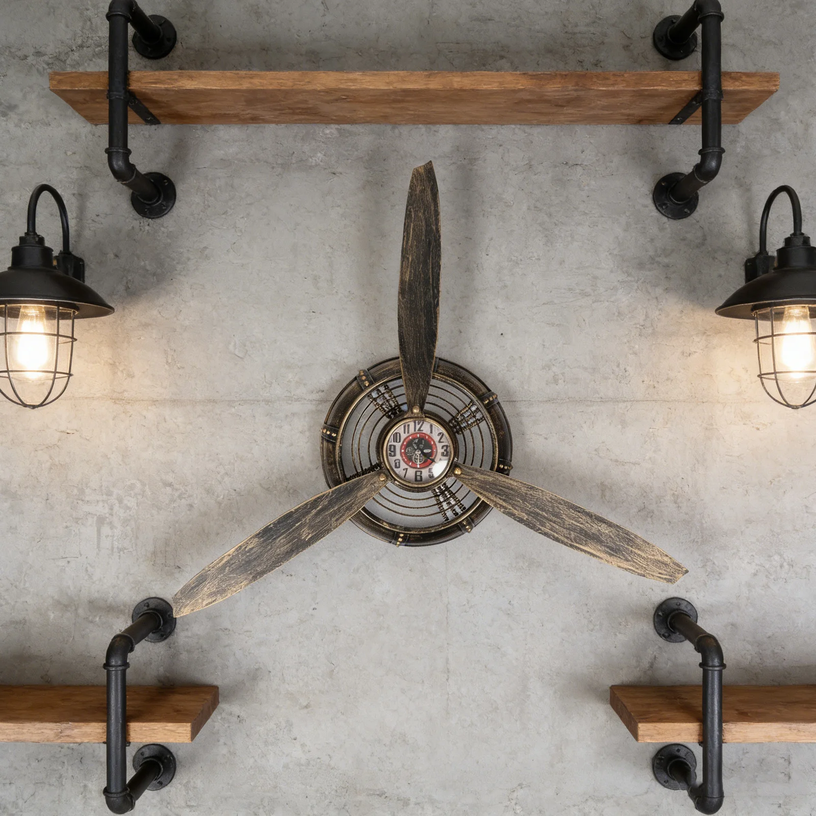

Vintage Airplane Propeller Wall Clock Metal Industrial Steampunk Design Decorative Propeller Sculpture for Living Room Bar