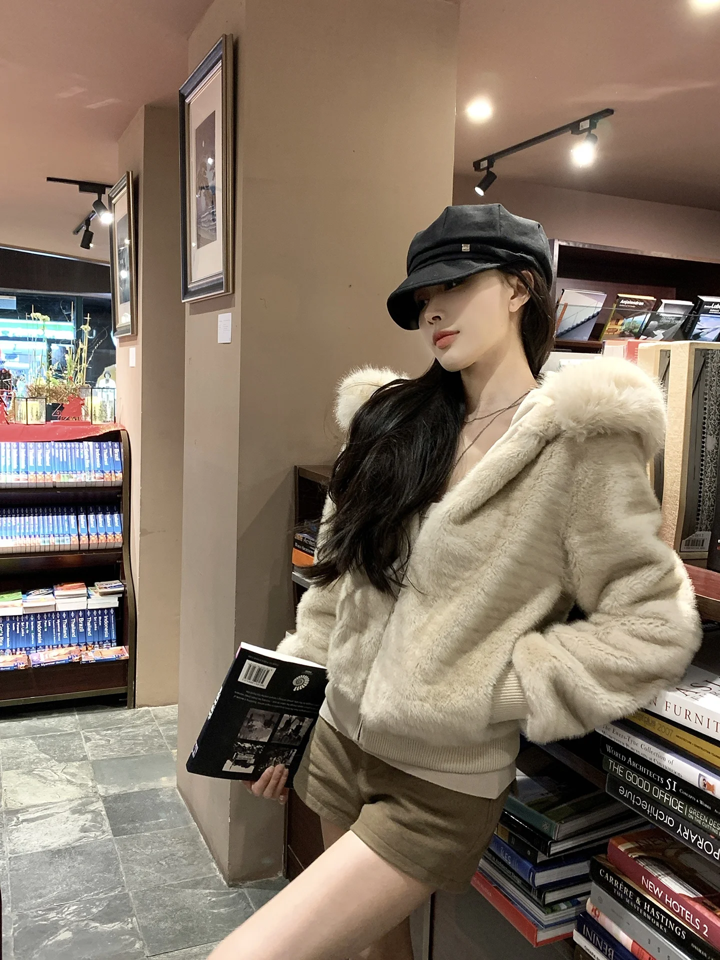 

Hechenxi ort Loose Fur Jaet Women's Winter New Sle Environmental Protection Leather Hooded Coat Stand Version Polyes...