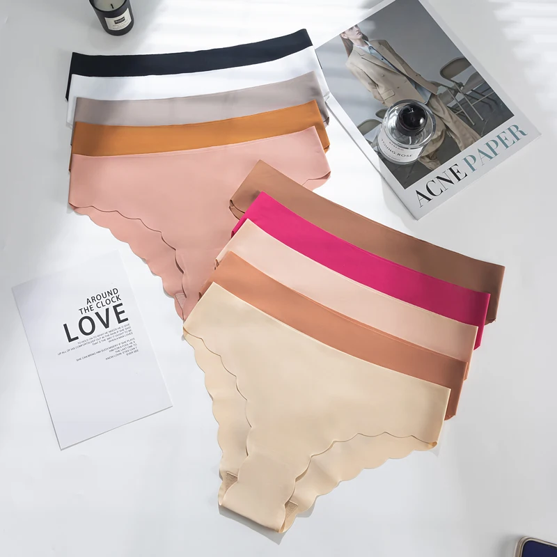 3PCS Women Seamless Briefs Seductive Lightweight Breathable Underwear High-stretch Wavy-edge Low-rise Solid No Trace Panties