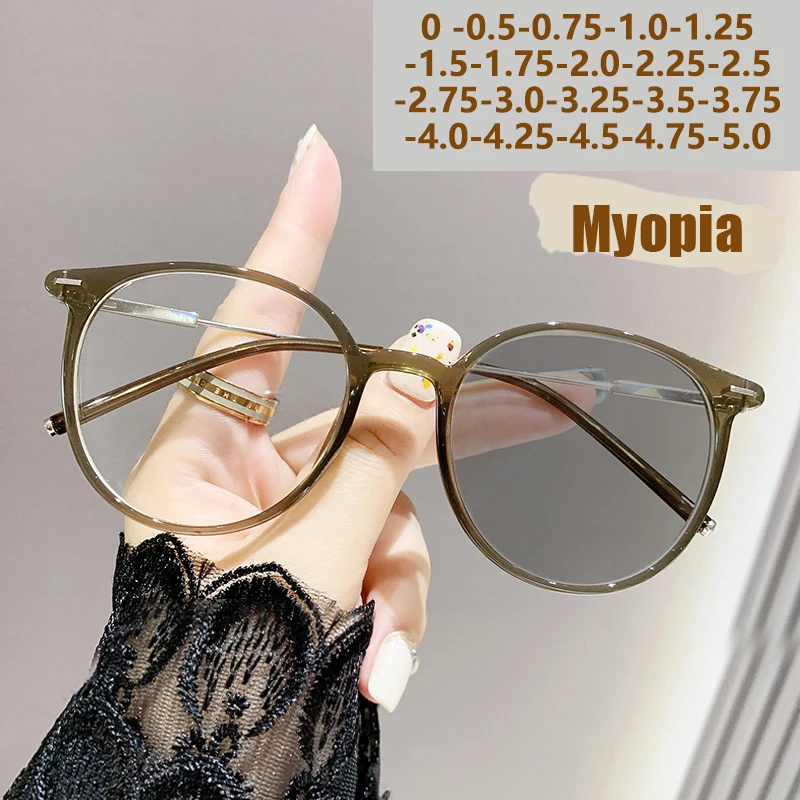 Photo-sensitive Color-changing Anti-blue Light Myopia Glasses Are Trendy, Stylish, Plain-faced, Retro And Versatile.6052