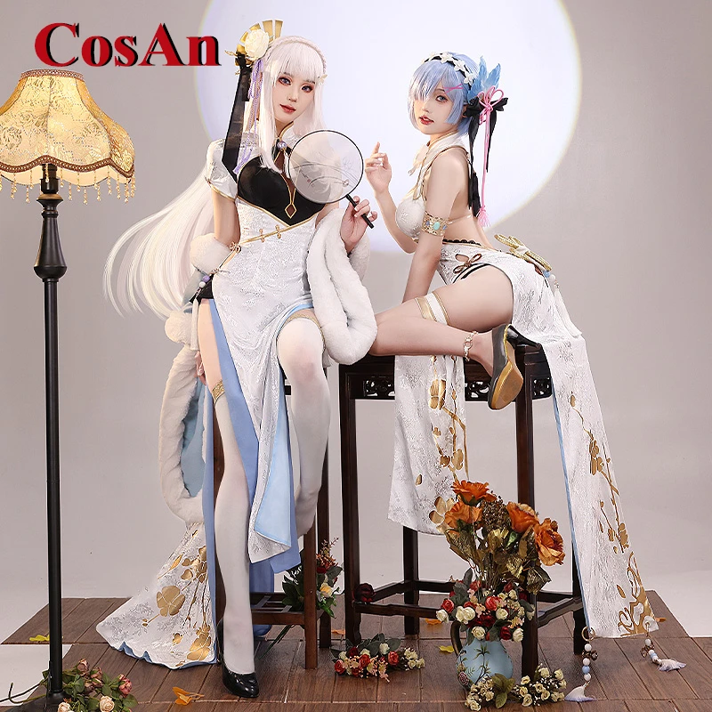 CosAn Anime Re:Life In A Different World From Zero Emilia/Rem Cosplay Costume Sweet Cheongsam Party Role Play Clothing S-L