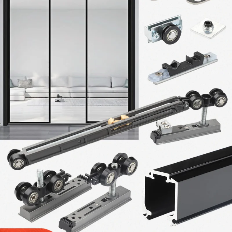 Double joint glass door wooden door crane pulley track silent damping sliding door full set of hardware accessories