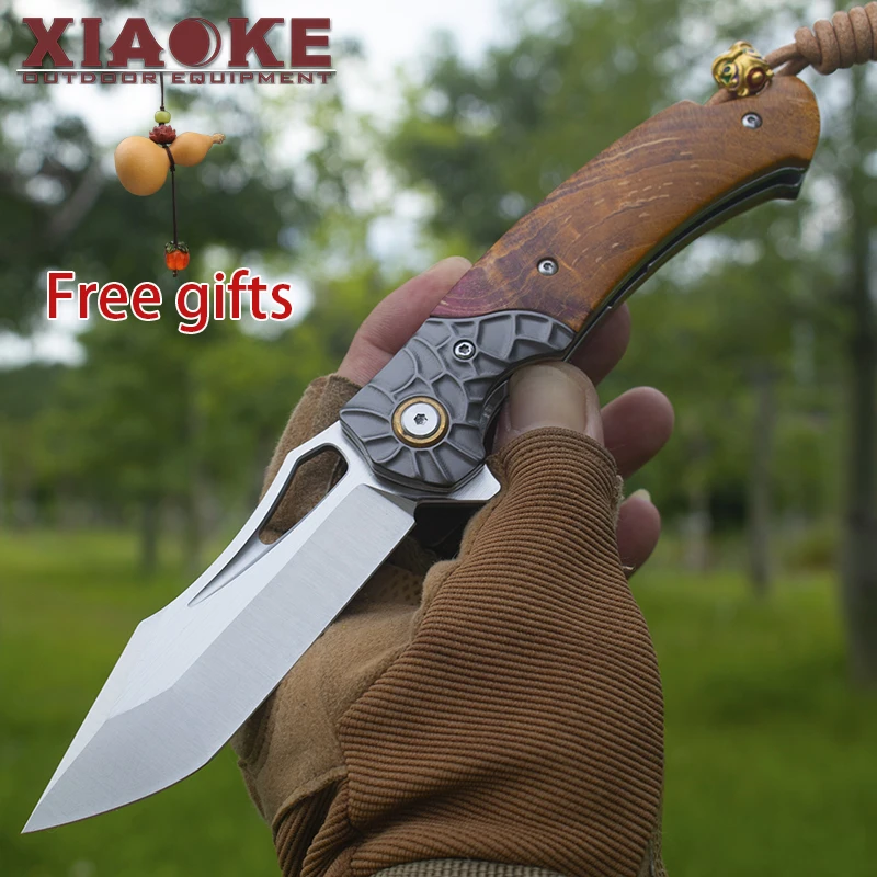 

Luxury Tactical Folding Knife with M390 Steel Stabilized Wood Handle Lion Head Pendant Lanyard EDC Gift Box Outdoor Survival Kni
