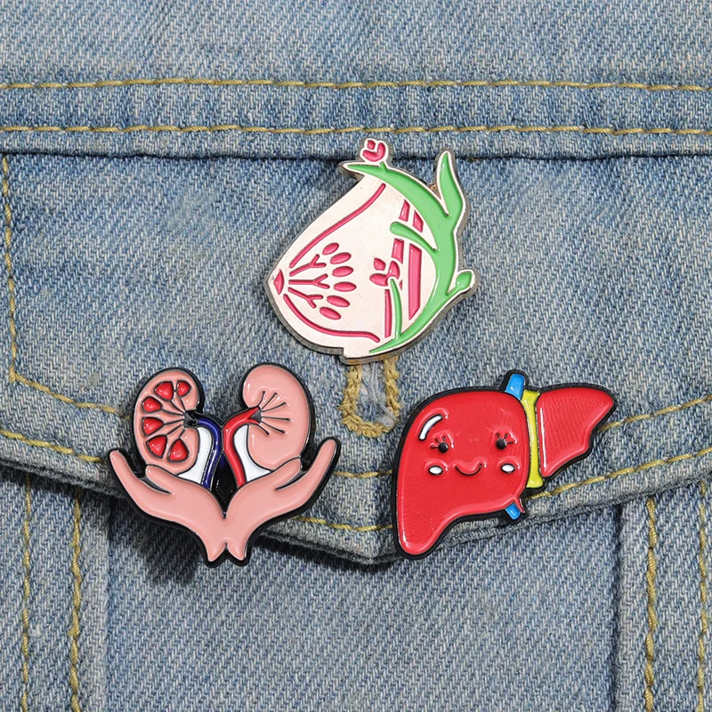 Broches de esmalte de la serie de órganos médicos de dibujos animados: los mujeres adoran sus úteros, livers y a sí mismas. Regalo de insignias para solapa.