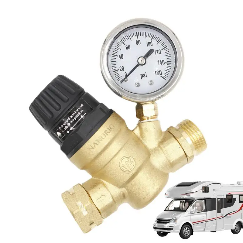 

RV Water Pressure Regulator Brass Lead-Free Water Pressure Regulator Valve With Adjustable Knob Adjustable Handle Brass Reducer