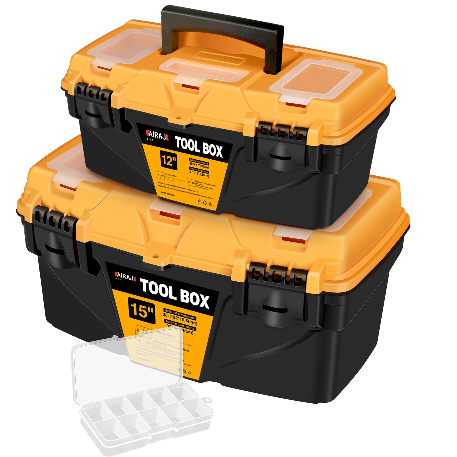 Portable Plastic Tool Boxes Set,12-inch Small Tool Box with Removable Tray & 15-inch ToolBox with MINI Storage Box