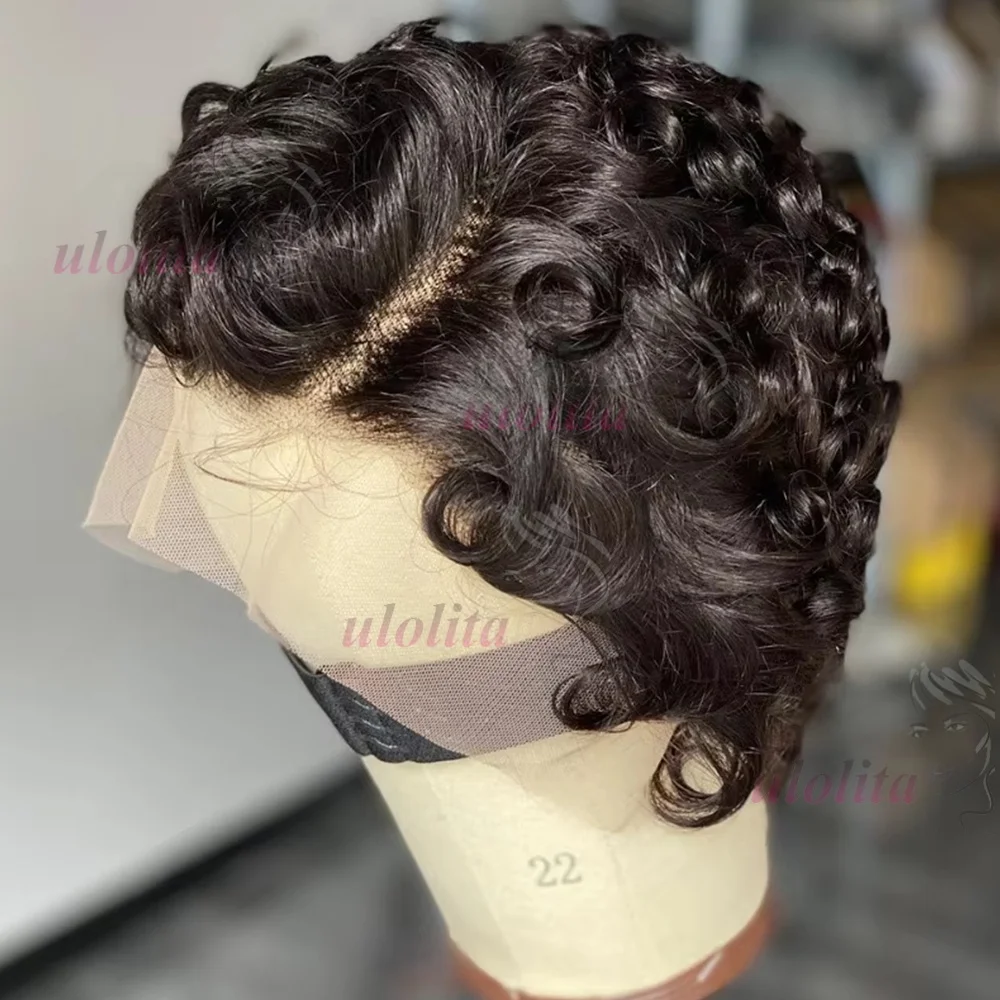 Chioma Lockige Pixie-Cut-Perücke 13X4 Full Lace Frontal Perücke Kurzer Bob Echthaarperücken für Frauen Kleberlose Lace-Perücke mit vorgezupftem Haaransatz – Detail 10