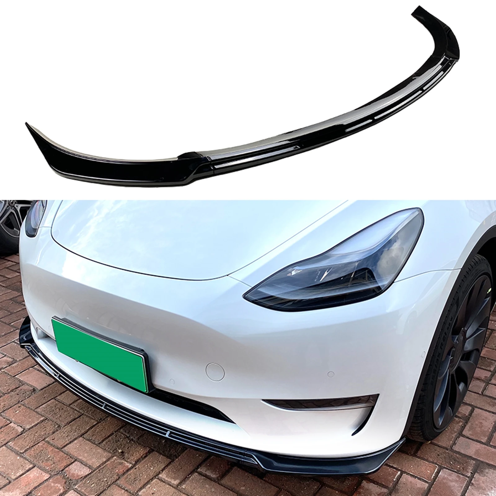 

For Tesla Model Y 2020 2021 2022 2023 Front Bumper Spoiler Lip Glossy Black/Carbon Fiber Look Lower Kit Splitter Protector Blade