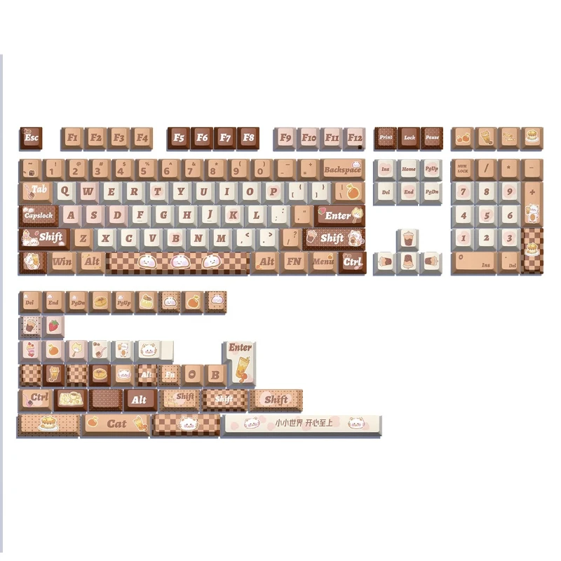 Milk Tea Cat Cafe Theme Keycaps Set PBT Sublimation Cherry Profile Keycaps for Mechanical Keyboard Custom Cute Key Caps