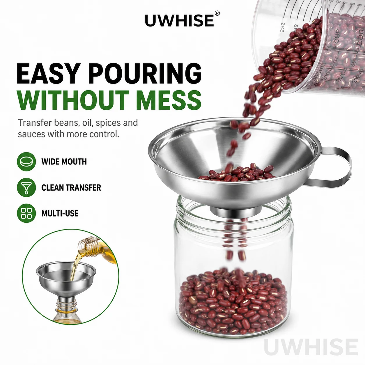 Uwhise 4/6 Pack Stainless Steel Canning Funnel Set With Jar Lifter Tongs Wide Mouth Kitchen Transfer Tools For Jam Oil Sauce