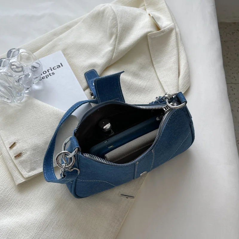 Female High Quality Luxury Designer Ladies Handbag Cowboy Casual Shoulder Underarm Bag New Fashion Small Square Bag for Women