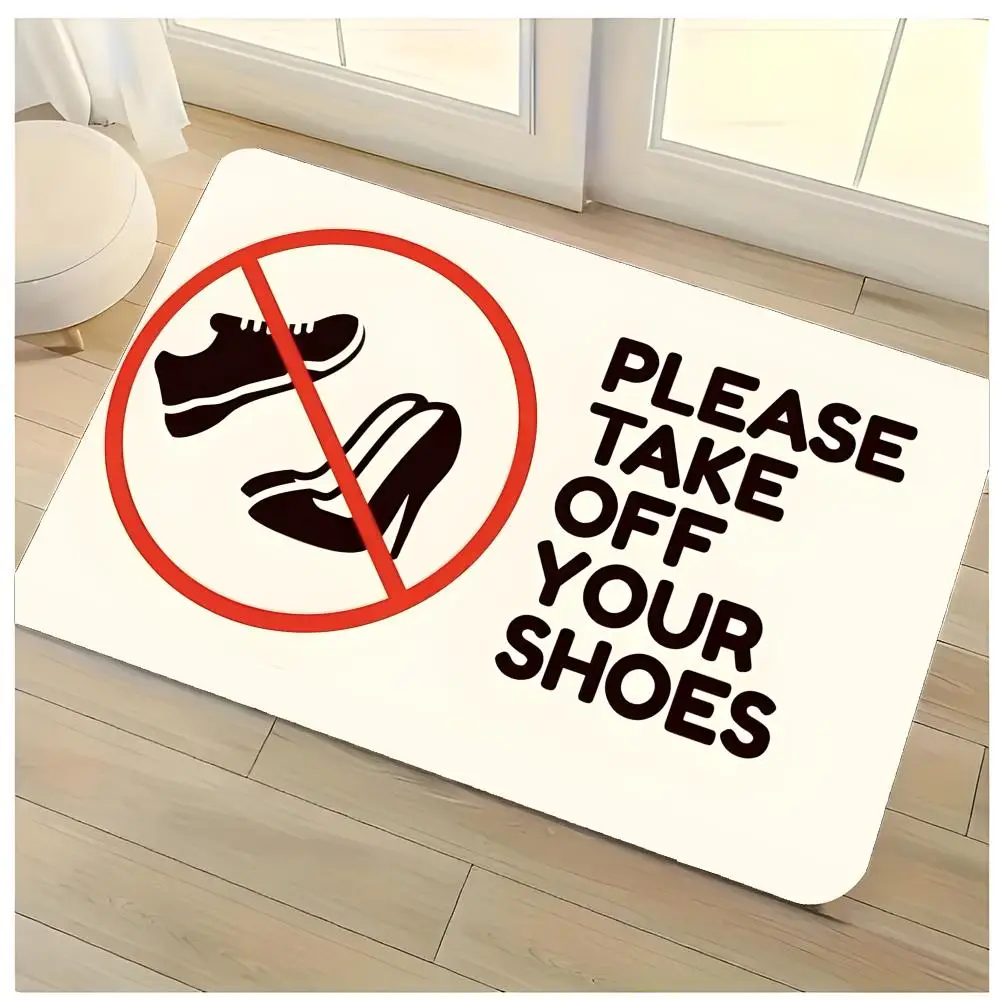Floor Mat Washable Absorbent Flannel Door Mat Non-Slip Indoor Floor Rug Slogan Minimal P-Please Take Off Your Shoes