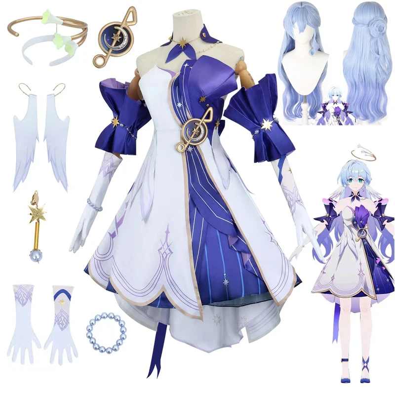 Robin Cosplay Honkai Star Rail Robin Cosplay Costume Uniform 3D Print Dress Wig Women Game Role Play Halloween Party Clothes