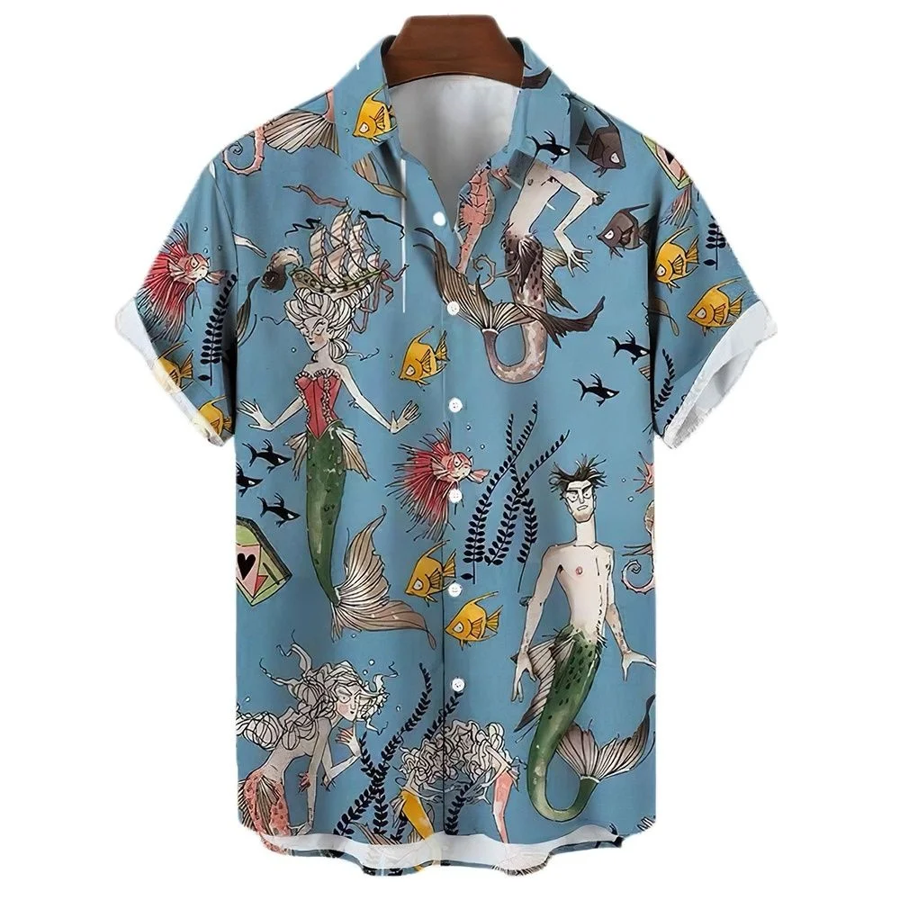 Mens Designer Clothes Sailor Moon Streetwear Beach Mermaid Tunic Short Sleeve Summer Oversized Hawaiian High Quality Shirt 2023