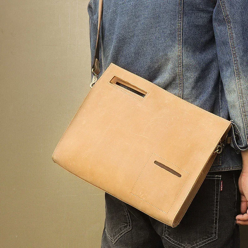 Leather Clutch Bags Documents Pouch With Wristband A4 Sling Envelope Bag For Files Men Male Clutches Cow Leather Zip Hand Bags