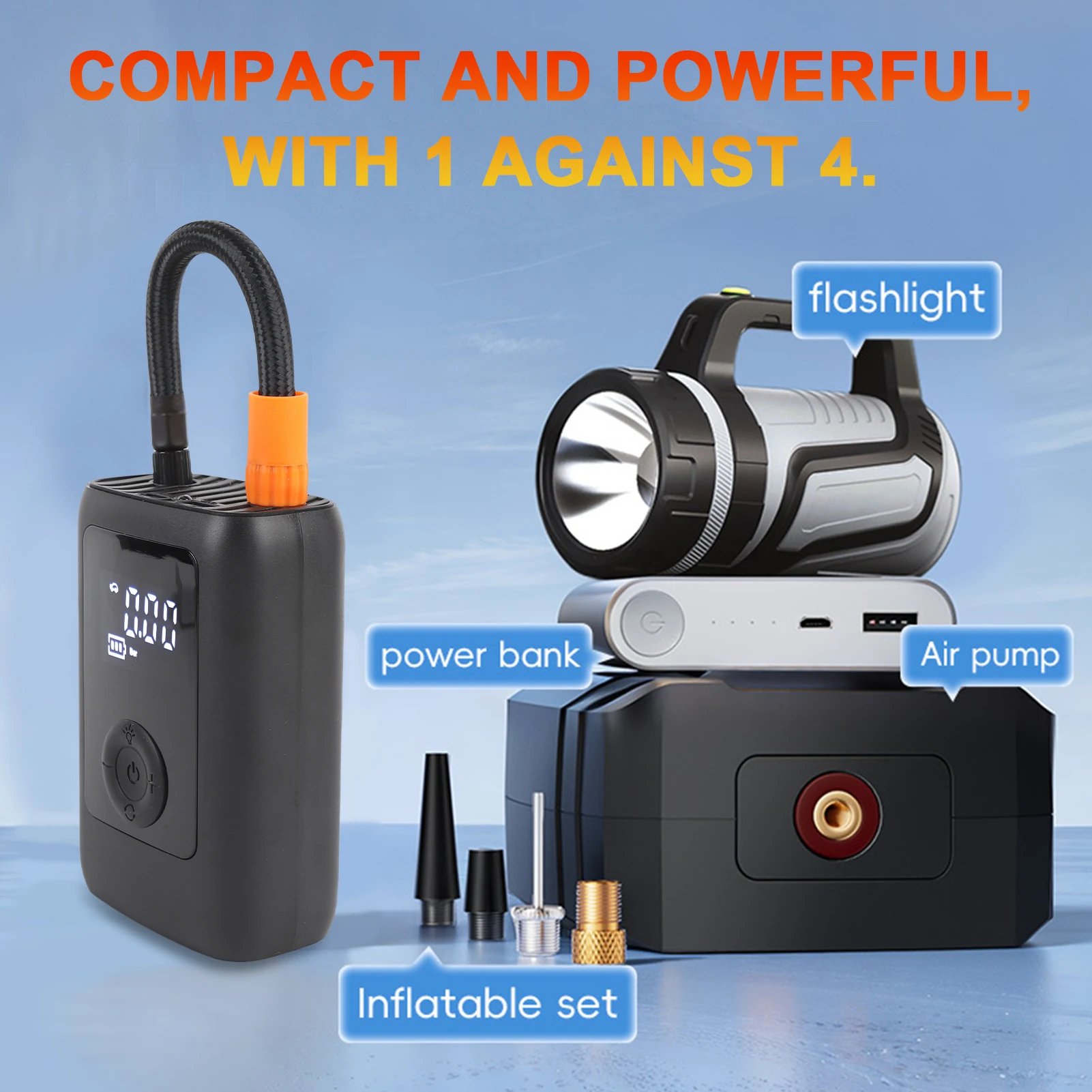 ضاغط هواء محمول، منفاخ إطارات قابل لإعادة الشحن بقدرة 4000 مللي أمبير في الساعة مع إيقاف تلقائي ومصباح يدوي LED، 153 رطل لكل بوصة مربعة للطوارئ اللاسلكي Ai #5