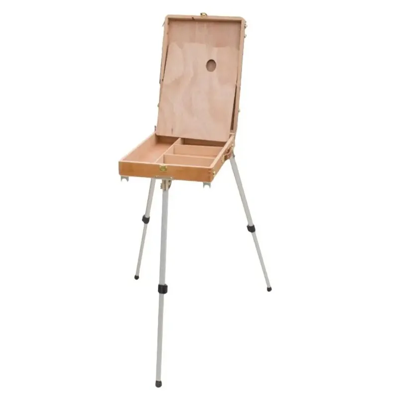 French Wooden Easel with Storage Box Drawing Painting Tripod Tool Sets Portable Folding French Easel Palette Board for Painters