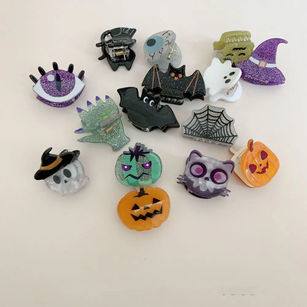 Creative Pumpkin Halloween Mini Grab Clip Small Acrylic Spooky Hair Claw Bat Headdress Ghost Grab Clip Party Headwear