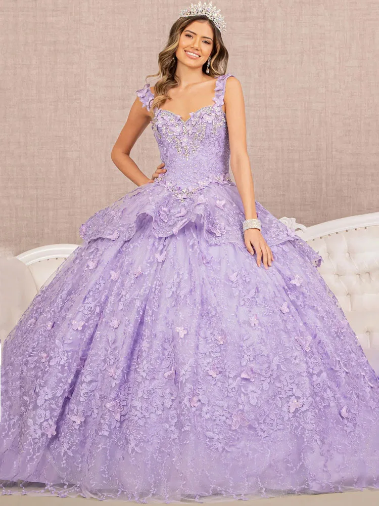 Purple Women Wedding Dress Tulle Flowers Butterfly Appliques Sleeveless For Bridesmaid Evening Banquet Prom Birthday Party Gown