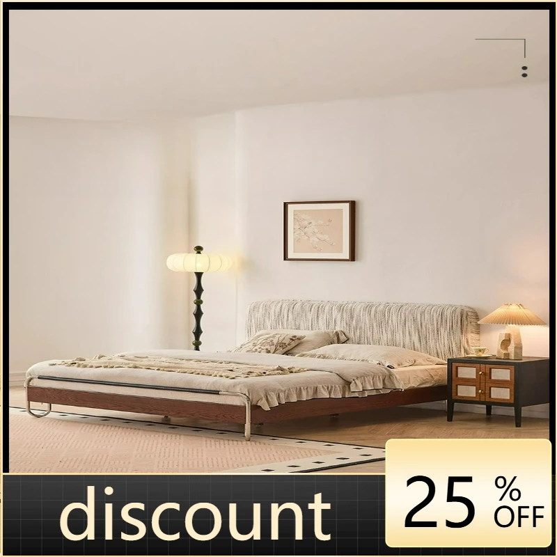 LTT antique solid wood bed removable and washable fabric soft bag retro master bedroom double bed
