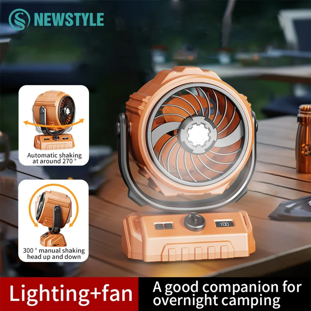 

Многофункциональный потолочный вентилятор для кемпинга с 3-скоростным светодиодным ночником 270 ° Автоматические осциллирующие головки, портативные настольные вентиляторы для улицы