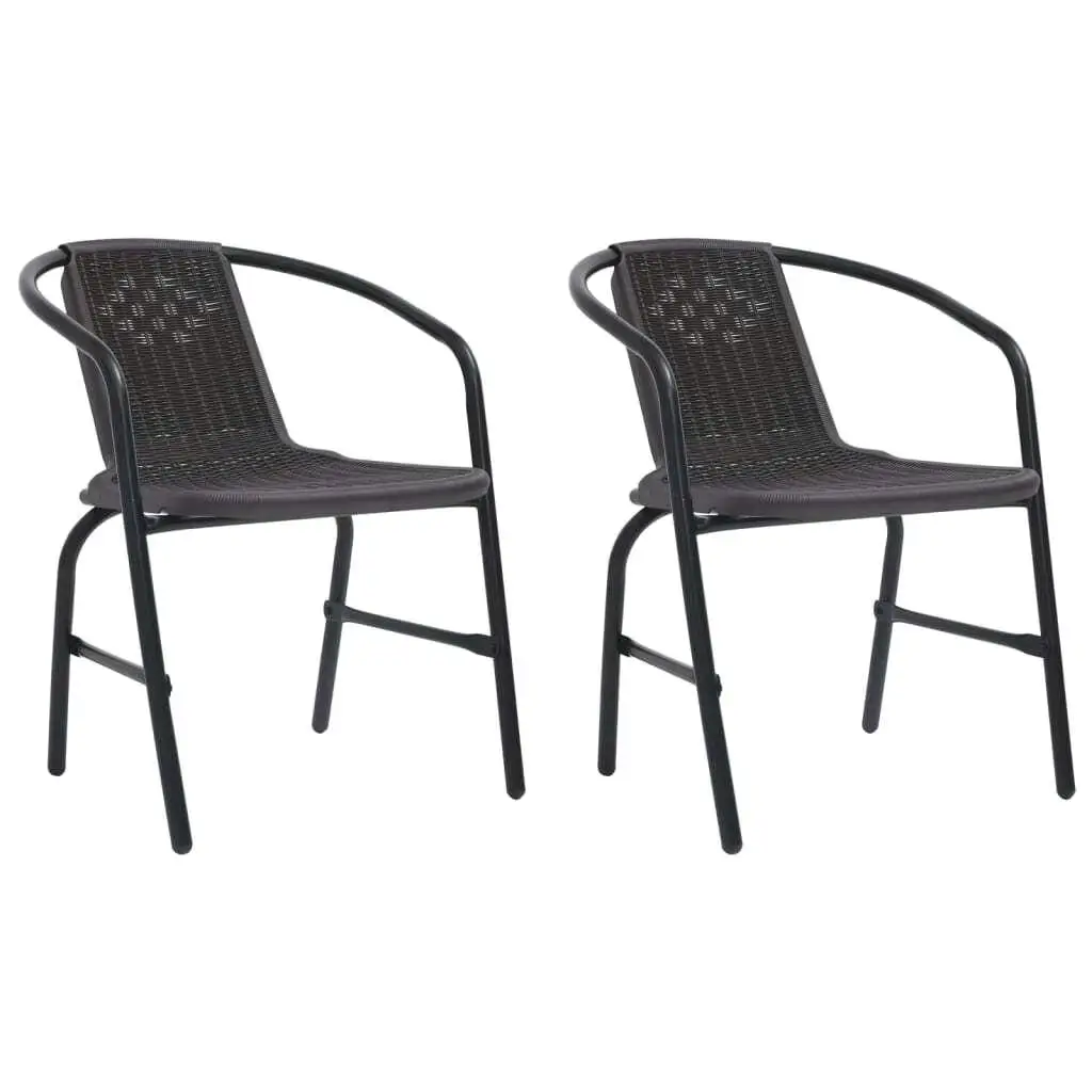 Set of 2 Outdoor Garden Chairs - Durable Plastic Rattan & Steel, Supports Up to 110kg