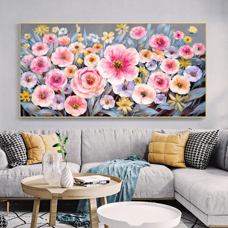 Golden Flower Abstract Home Decor Oil Painting Printed on Canvas Wall Art for Living Room Modern Posters Vintage Quadros Nordic