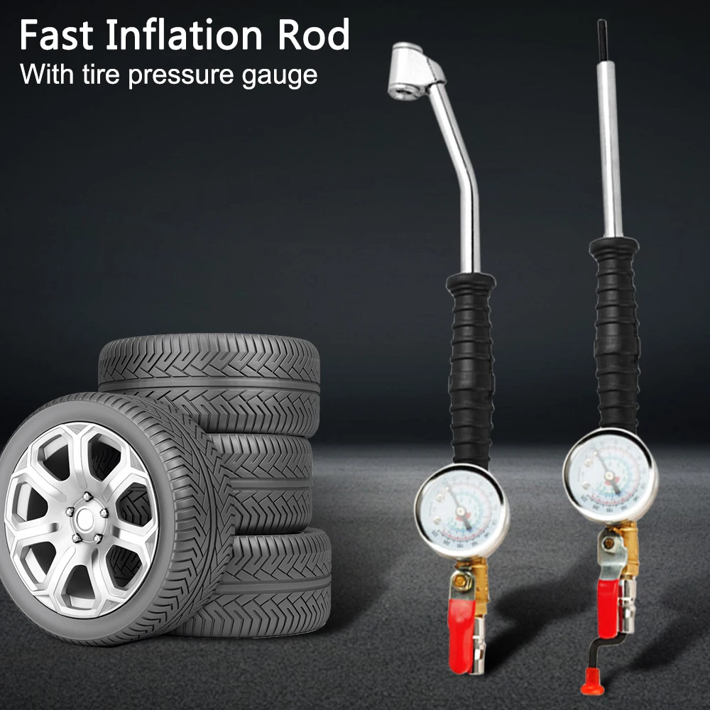 Tire Inflator Rod For Car Truck Vehicles With Tire Pressure Gauge Car Tire Manometro Tire Repair Tools 0-15Bar/220Psi Universal