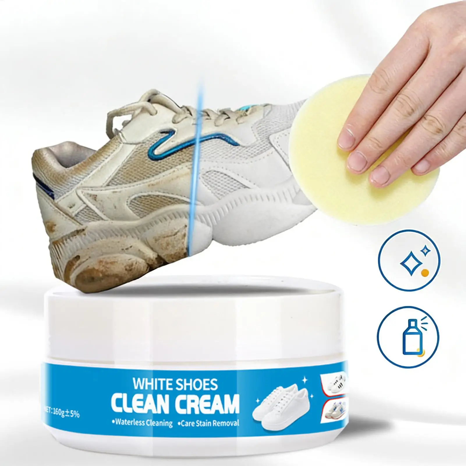 

White Shoe Cleaner Cream With Sponge Stain Remover For Canvas Rubber Soles, Indoor Outdoor Sports Shoe Maintenance & Care Kit