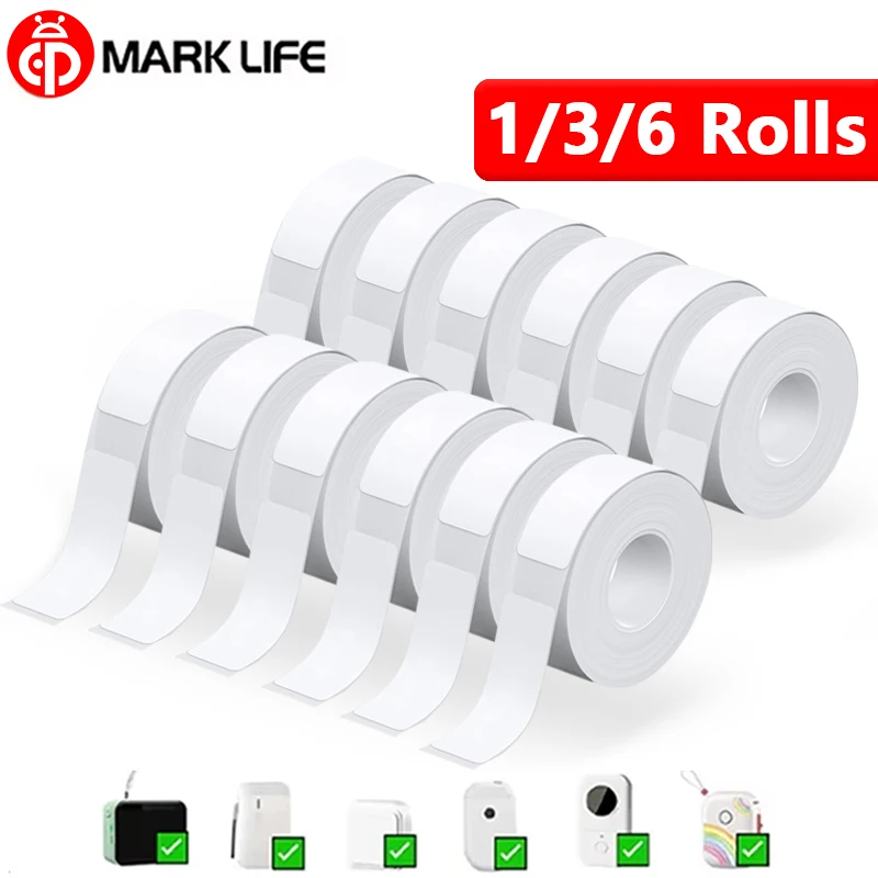 Marklife 1/3/6 لفات لاصق حراري ملصق أبيض شفاف للأشعة فوق البنفسجية متوافق مع طابعة الملصقات P15 P12 P11 D30 Q30