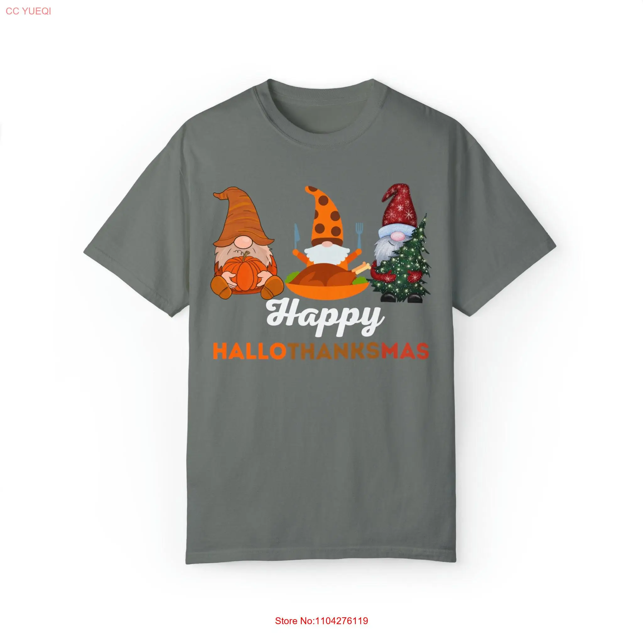 Happy Hallothanksmas T shirts for Fall Funny Holiday Shirt Halloween Thanksgiving Family Matching Christmas Woman