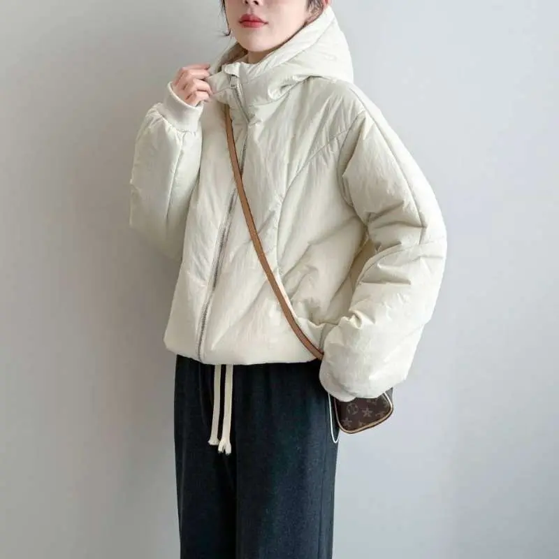 

Autumn And Winter New Casual Versatile Loose Short Hooded Cotton Jacket Women's Fashionable Zipper Top Jacket