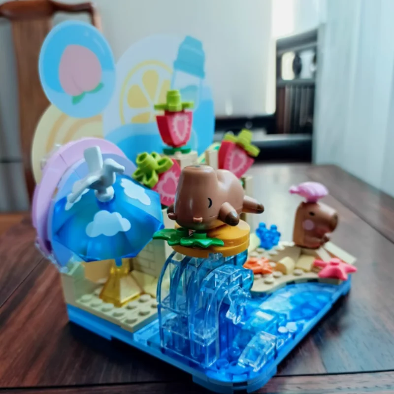 Genuine JAKI Capybara Building Blocks Hot Spring Camping Desktop Decoration Puzzle Assembling Model Toys Birthday Gift