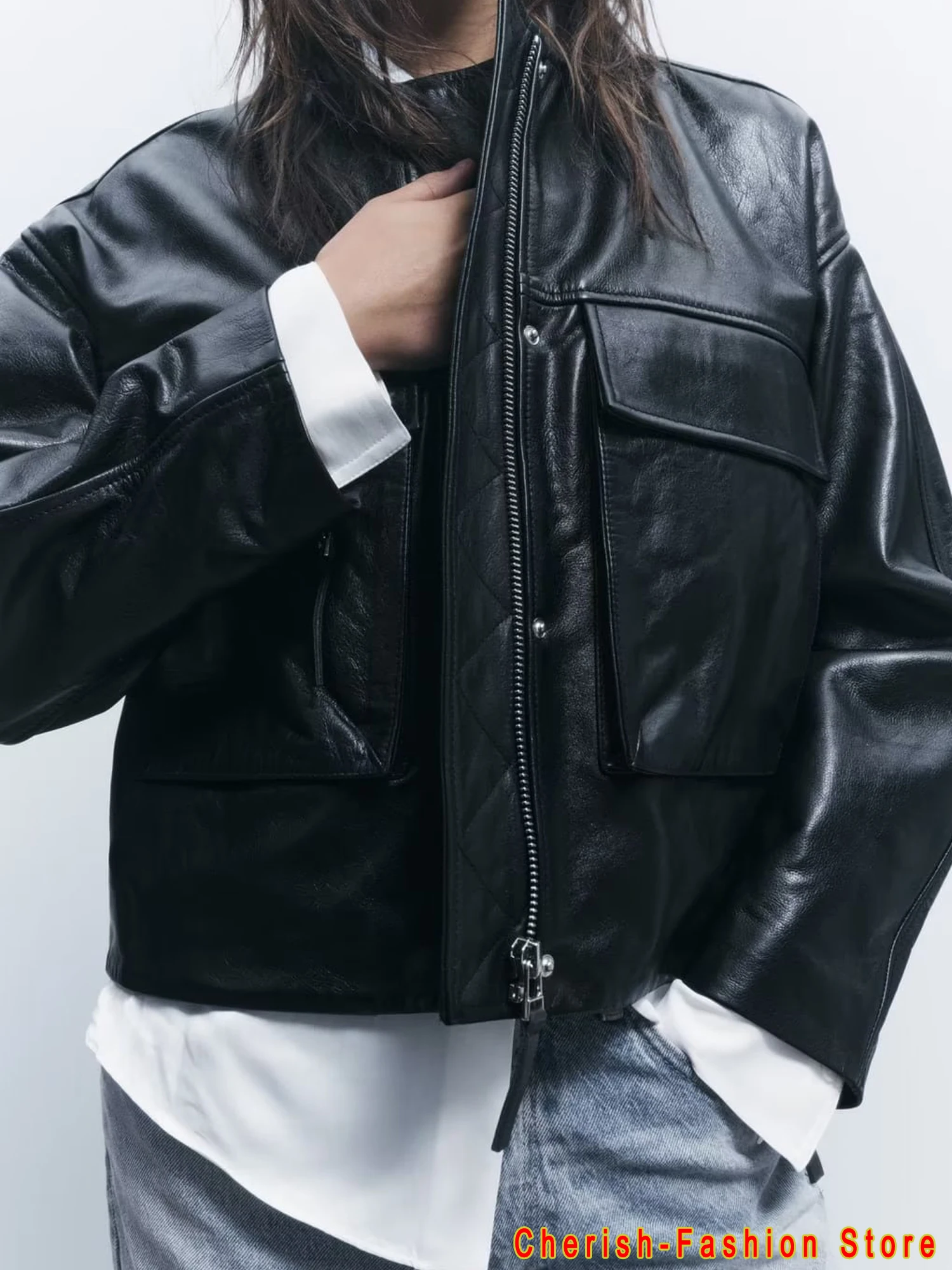 Vestes courtes en cuir PU pour femmes, vêtements vintage, bouton Harajuku, fermeture éclair décontractée, Streetwear chaud, CombBrand, automne et hiver 2023