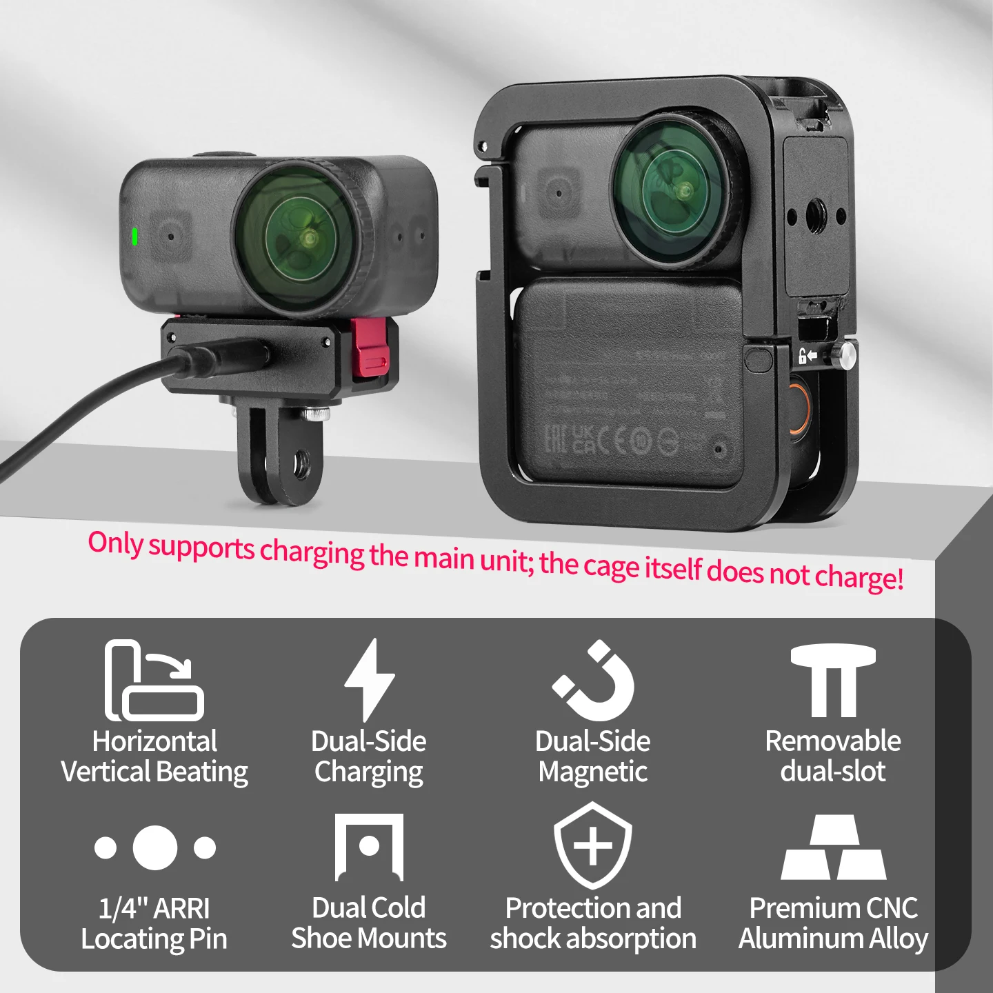 Aufladbarer magnetischer Kamerakäfig-Stativadapter für DJI Osmo Nano Kamera, Selfie-Stick, Fahrrad-Rucksackhalterung für Mikrofon- und Lichterweiterung – Detail 2