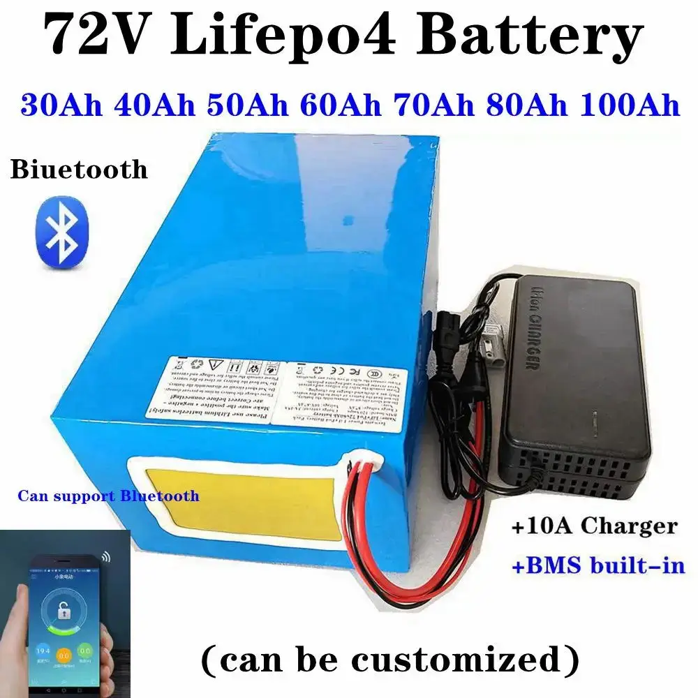 

72v 50Ah 60Ah lifepo4 lithium battery 30Ah 72V 40Ah 100Ah 80Ah bluetooth BMS APP for 5000W scooter ebike Motorcycle +charger