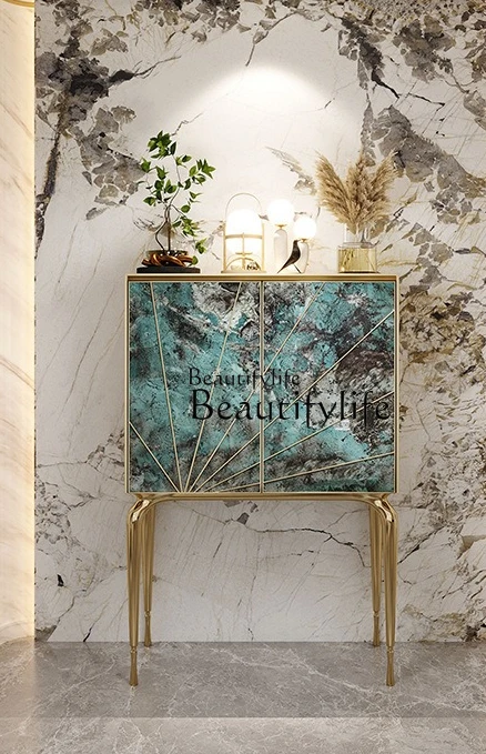 

Italian light luxury vertical luxury stone slab high-end bucket cabinet storage integrated display cabinet
