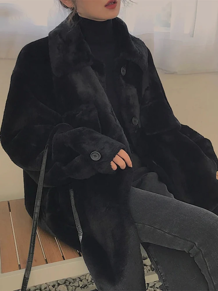 Mauroicardi Autumn Winter Oversized Thick Warm Soft Faux Fur Shirt Women Long Sleeve Loose Casual Soft Fluffy Jacket Coat 2024