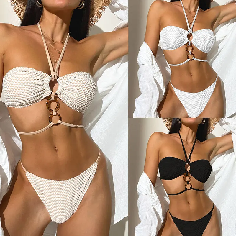 

Bathing Suit Bikini Swimsuit New Hanging Neck Strap Sexy Bikini Open Back Split Swimsuit Women Beach Style