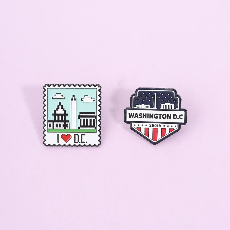 I Love DC Enamel Pin Washington D.C. Capitol Building Stamp Shape Metal Badge USA Travel Souvenir Brooch For Friends