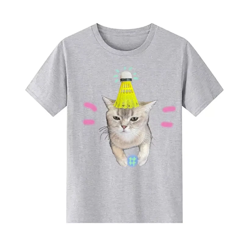 2025 التجارة الخارجية عبر الحدود الصيف نفس الجنس الشارع لطيف السمسم القط DIY بها بنفسك الطباعة بالجملة فضفاضة قصيرة الأكمام تي شيرت #1