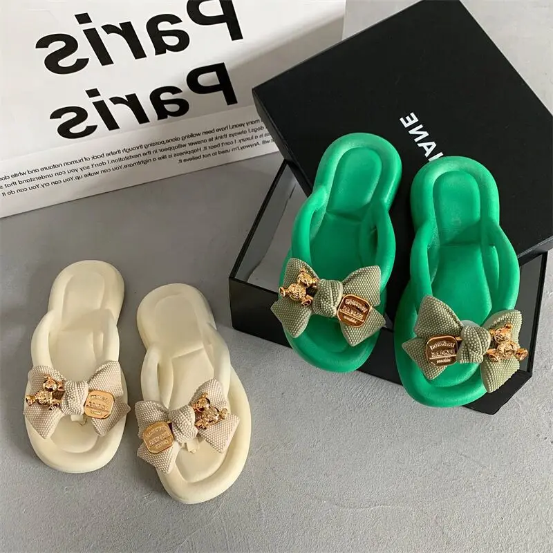 2023 Summer New Bowknot Women Slippers Platform Indoor Bathroom Non-slip Flip Flops Female Beach Casual Sandals Shoes Pantuflas