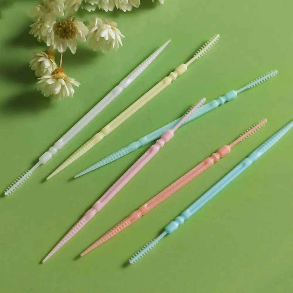 Candy Color Food Residue Soft Plastic Clean Teeth Oral Care Dental Floss Rods Double-head Interdental Brush Toothpick Brush