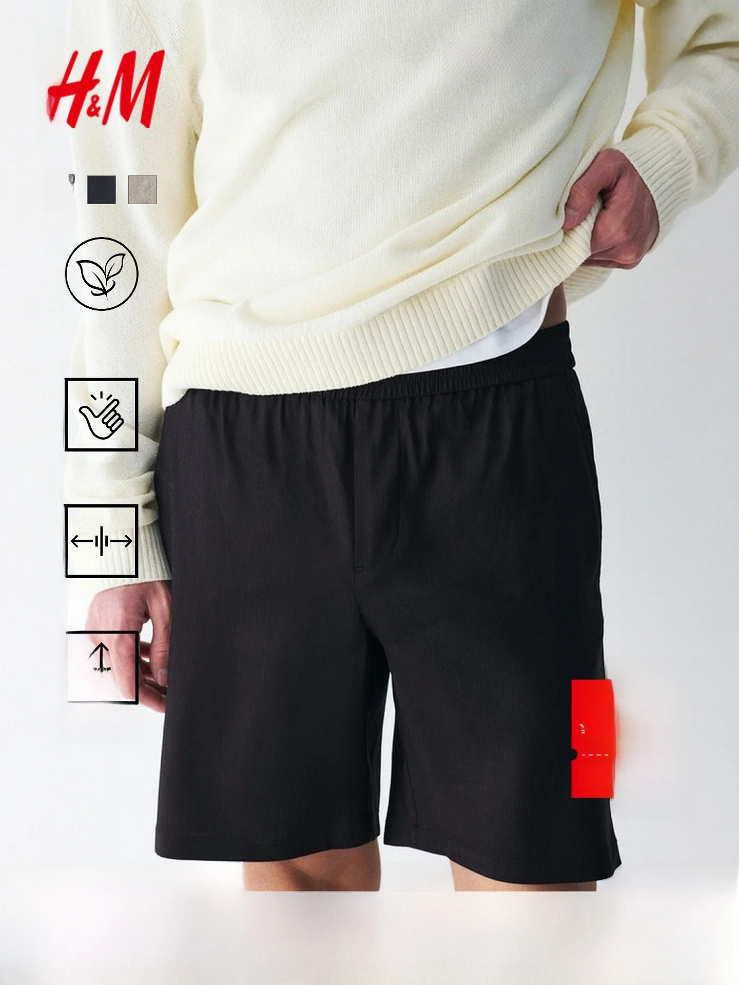 

H&M Men's Shorts 2026 New Linen Blend Short Pants Standard Fit Spring Seasonal Same as Mall Stock 55% Linen 42% Rayon 3% Spandex